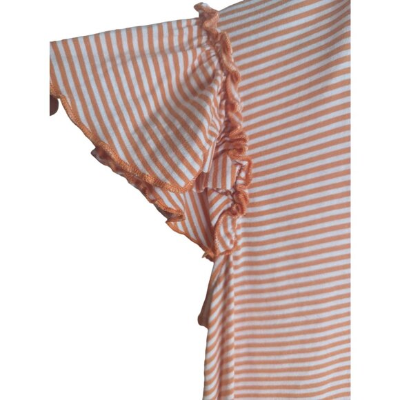 Chaps Women's Orange & White Striped T-Shirt Flutter Sleeves Front-Tie Sz M - Picture 4 of 8
